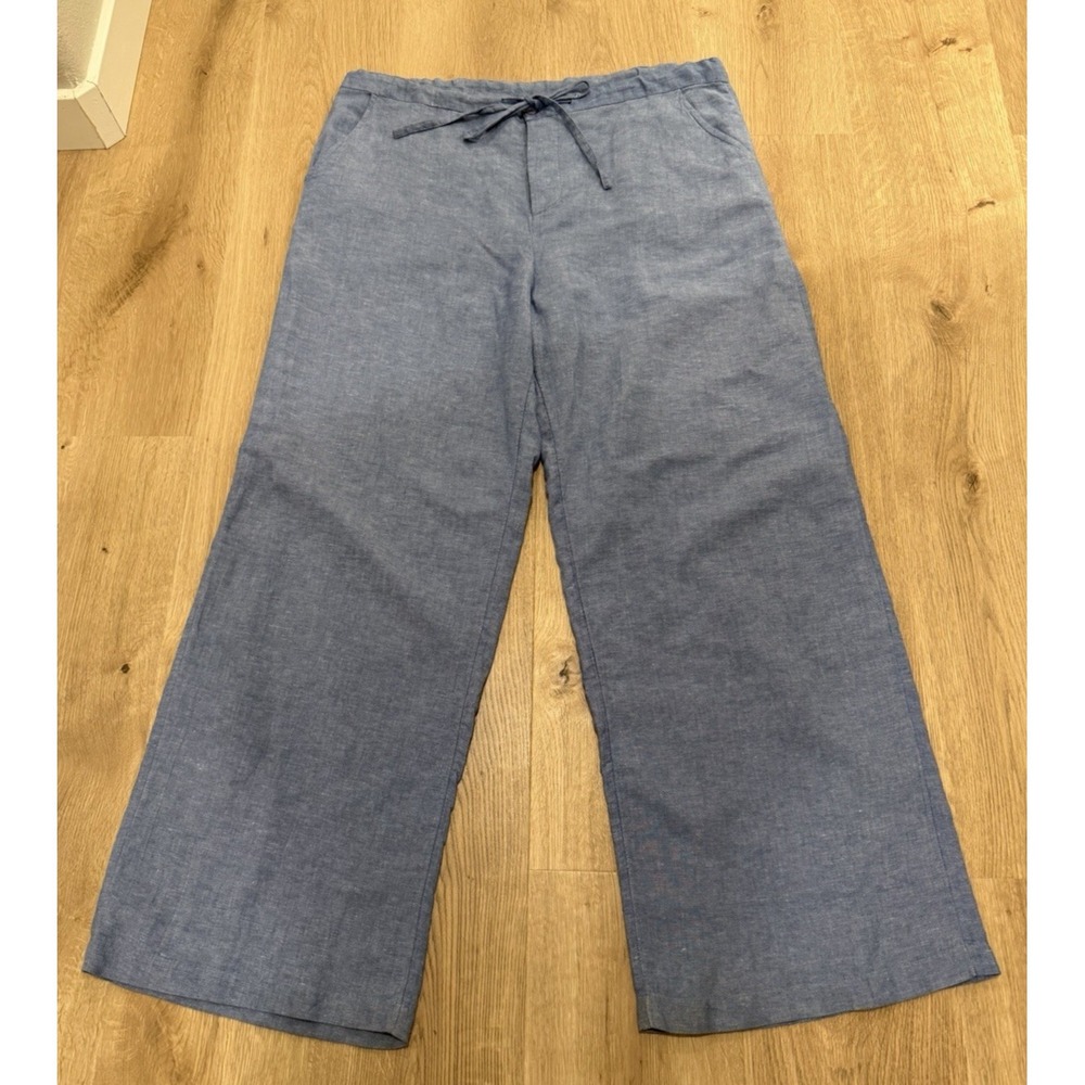 Light Blue Chambray Palazzo Linen Blend Pants by Mamene Drawstring Waist M/L